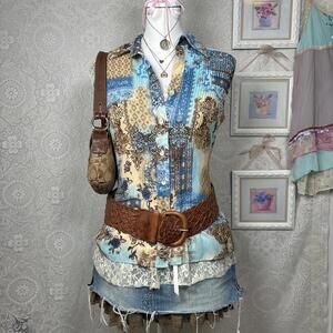 y2k fairy core blue button up blouse top
